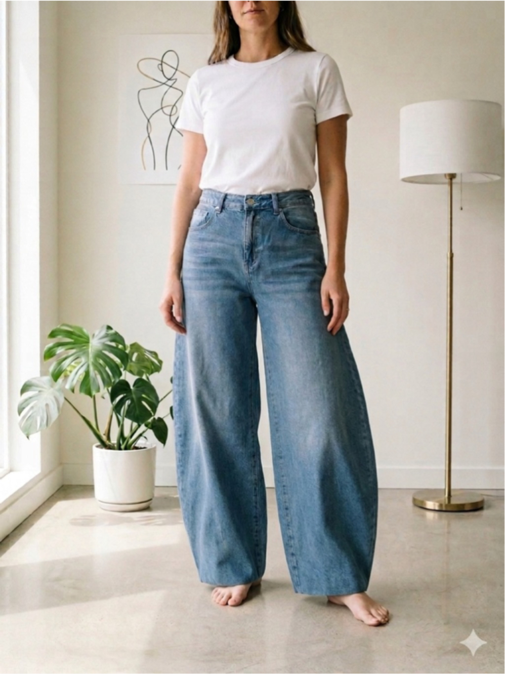 Forever 21 x SHEIN X Wide Leg Balloon Jeans Size 29 Medium Wash Denim Slouchy